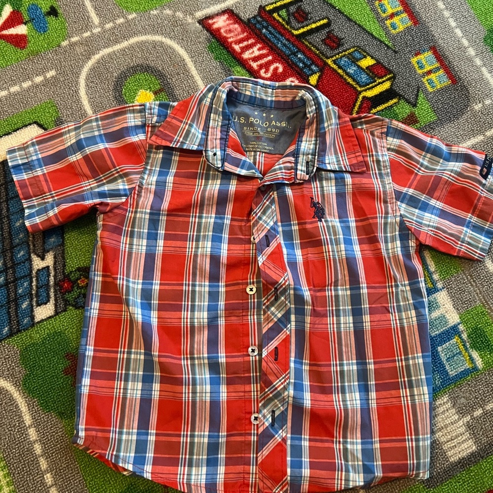 U.S. Polo Assn. Kids Red and Blue Plaid Button Down Shirt